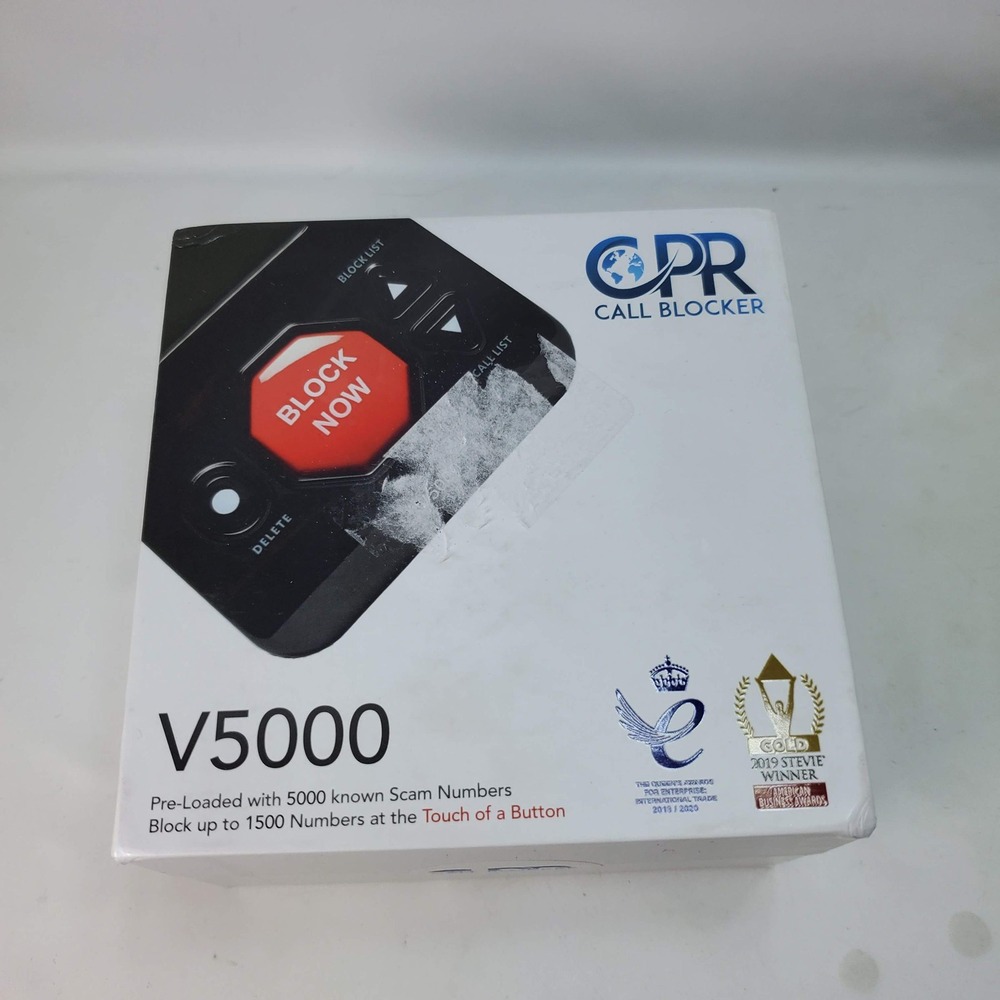 CPR Call Blocker V5000 Landline Phone Nuisance Robocall Filter Black White NEW